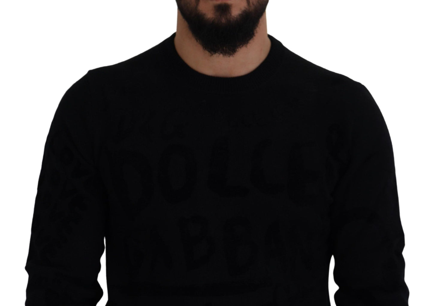 Dolce &amp; Gabbana Pull à col rond en laine noire à motif logo