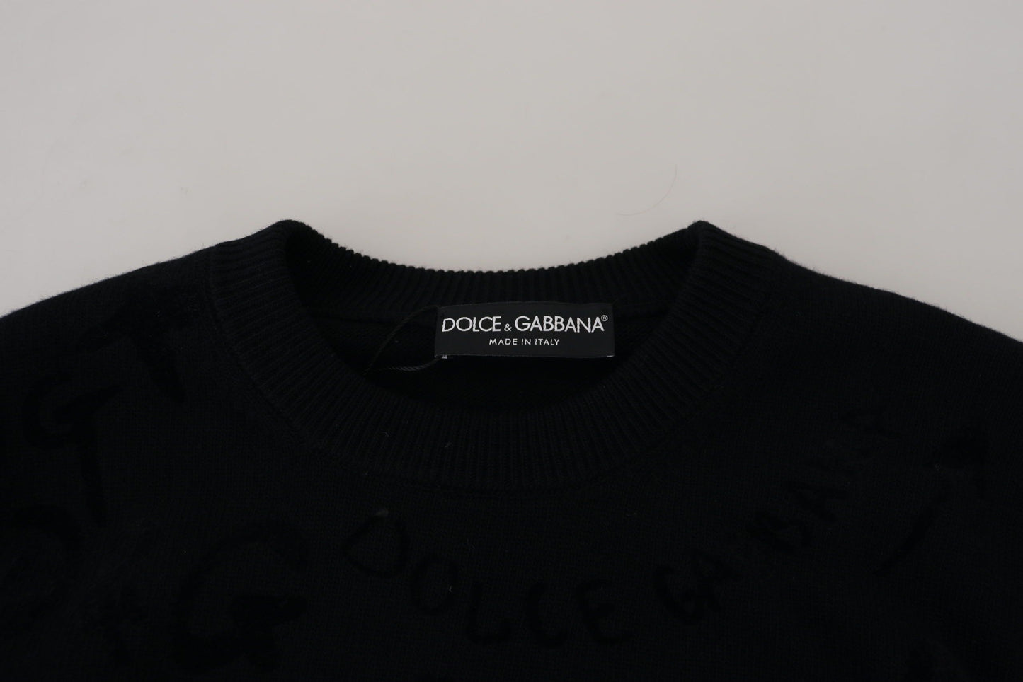 Dolce &amp; Gabbana Pull à col rond en laine noire à motif logo