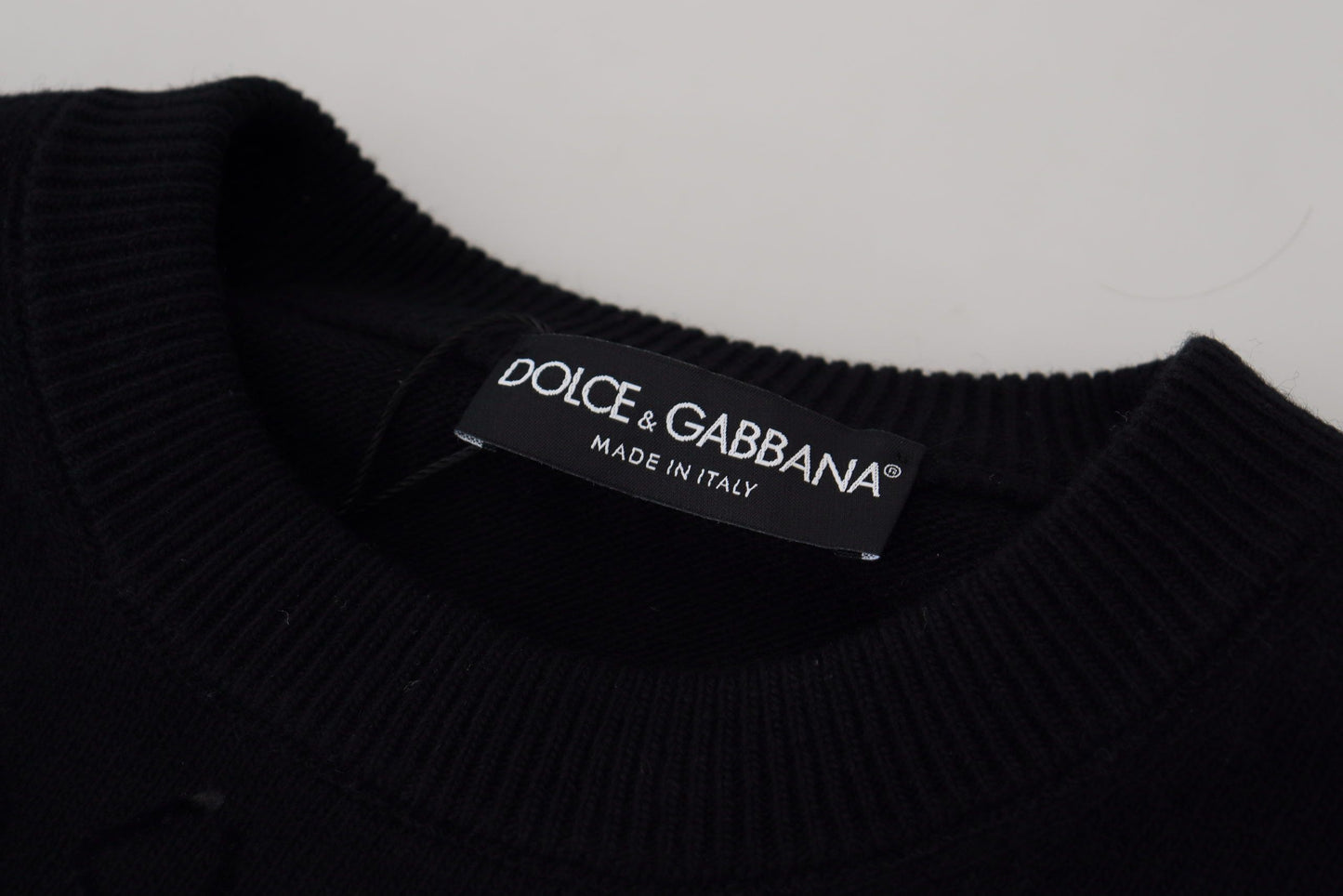 Dolce &amp; Gabbana Pull à col rond en laine noire à motif logo