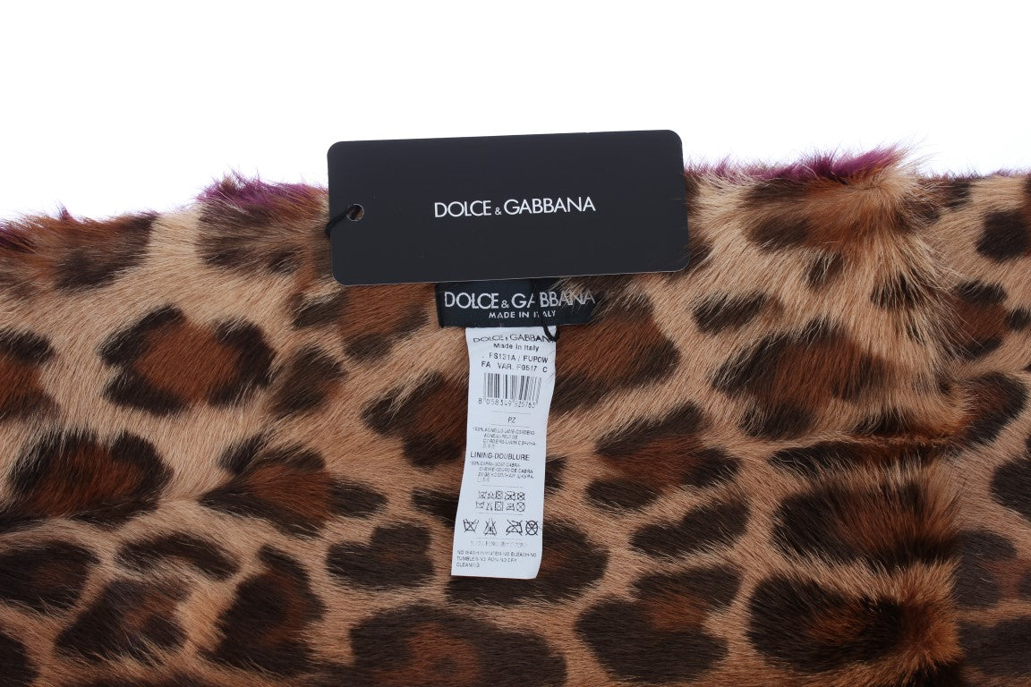 Dolce &amp; Gabbana Lila Lammfell-Schal mit Leopardenmuster