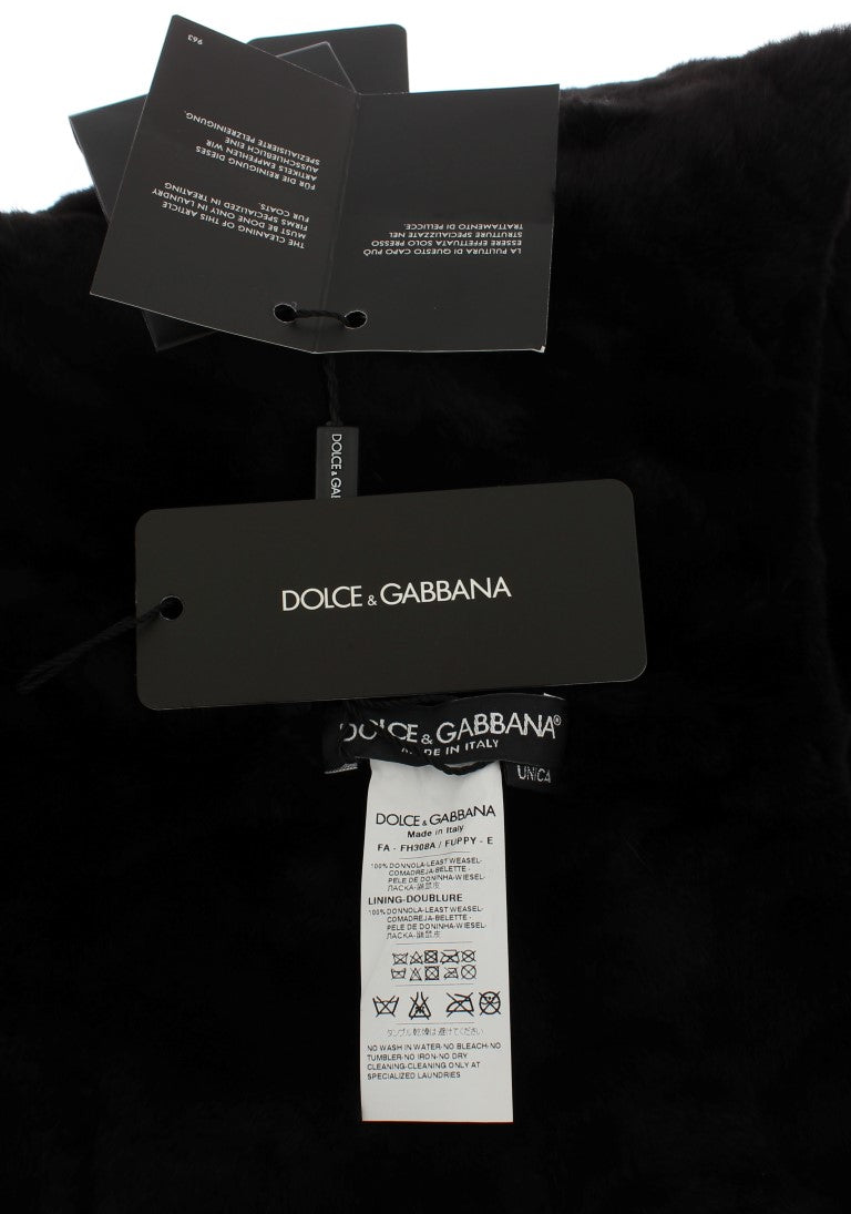 Dolce & Gabbana Chic Black Weasel Fur Hooded Scarf Wrap