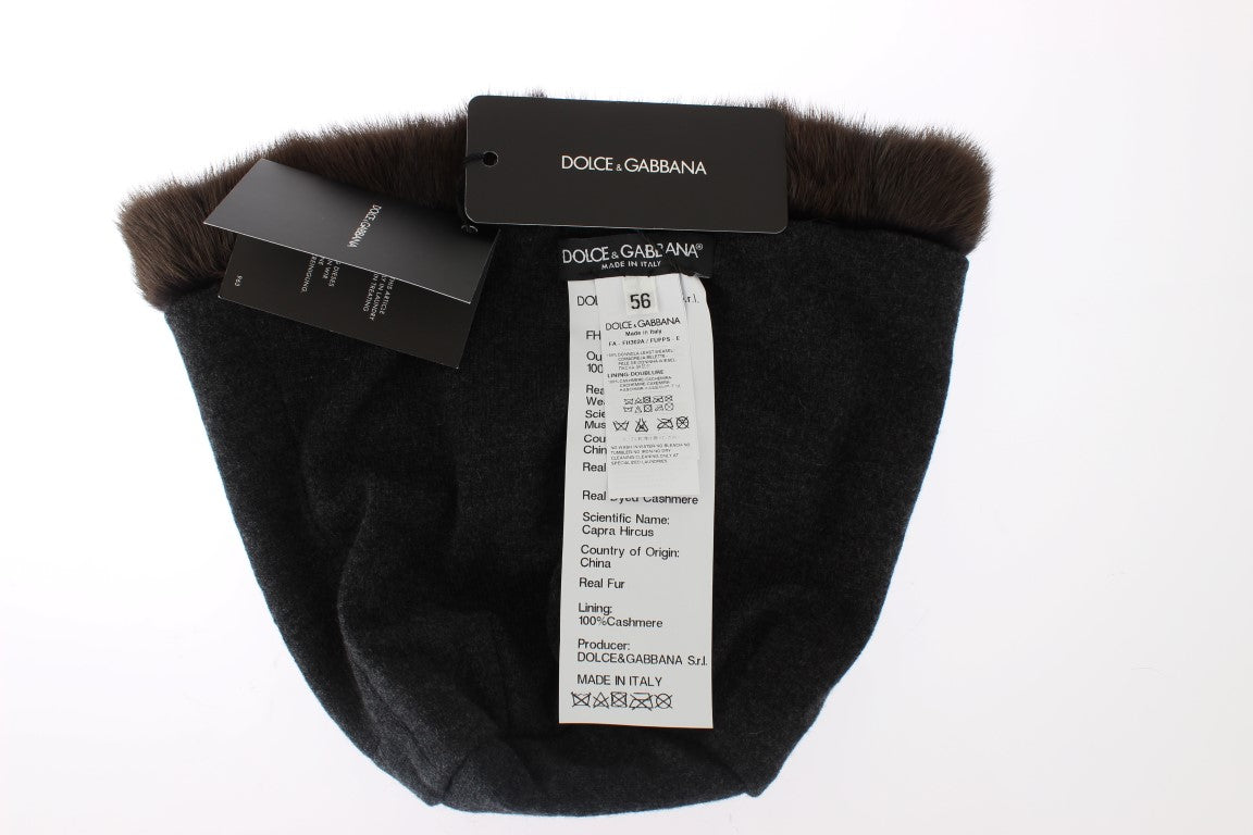 Dolce &amp; Gabbana Bonnet en cachemire pour femme en fourrure de belette marron