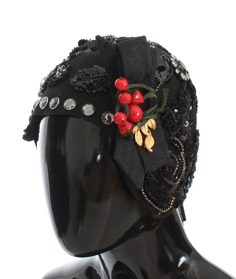 Dolce &amp; Gabbana Chapeau Broche Cerises Or Cristal Noir