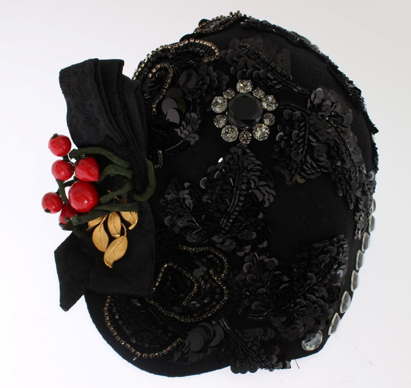 Dolce &amp; Gabbana Chapeau Broche Cerises Or Cristal Noir