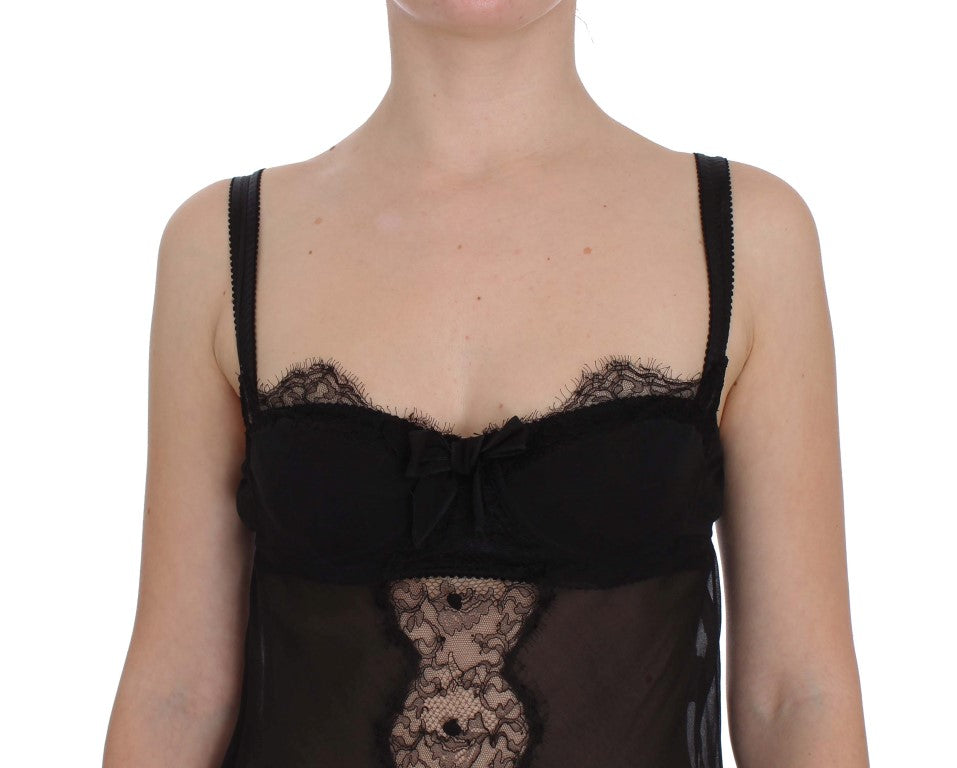 Dolce &amp; Gabbana Schwarzes Dessous-Oberteil aus floraler Spitze aus Seide