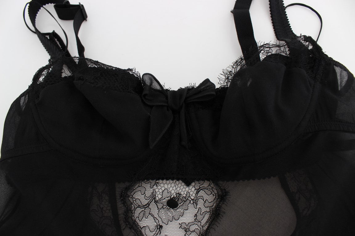 Dolce &amp; Gabbana Haut de lingerie en dentelle florale en soie noire