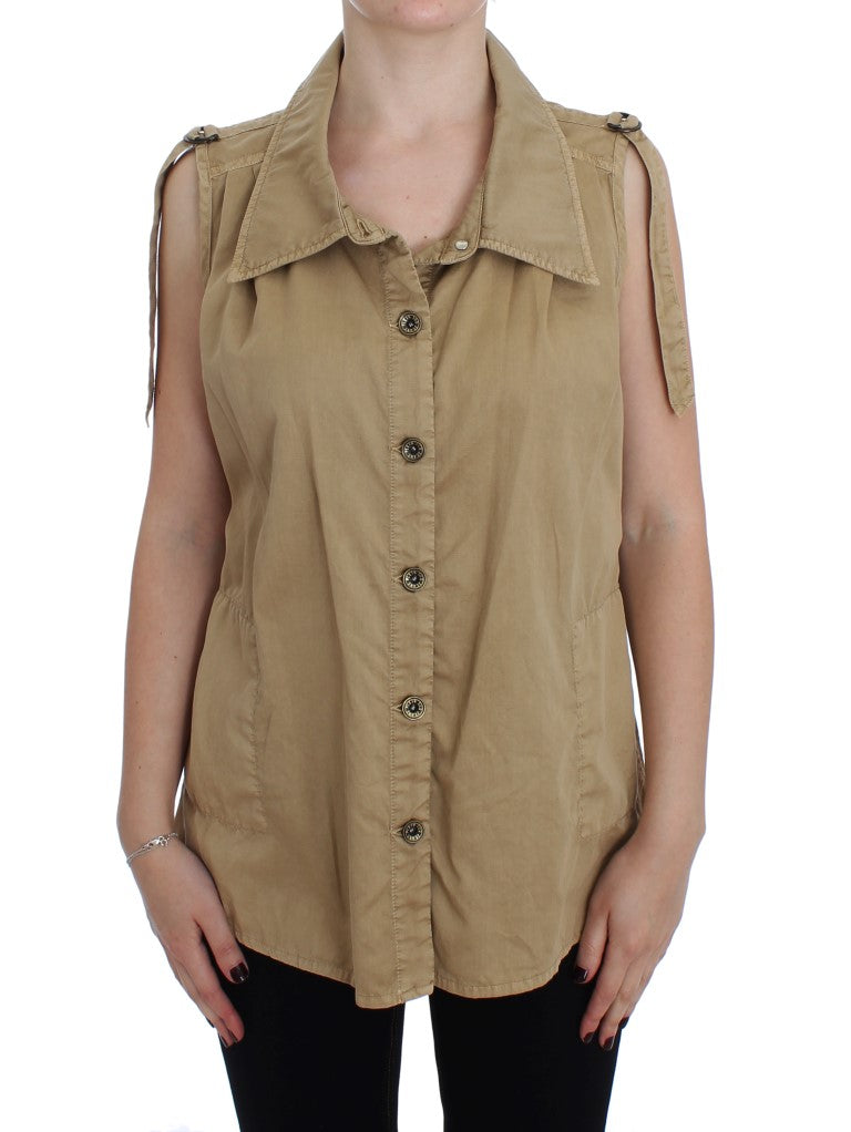 PLEIN SUD Chemise sans manches en coton beige