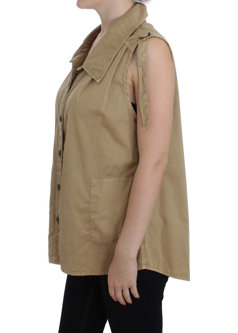 PLEIN SUD Chemise sans manches en coton beige