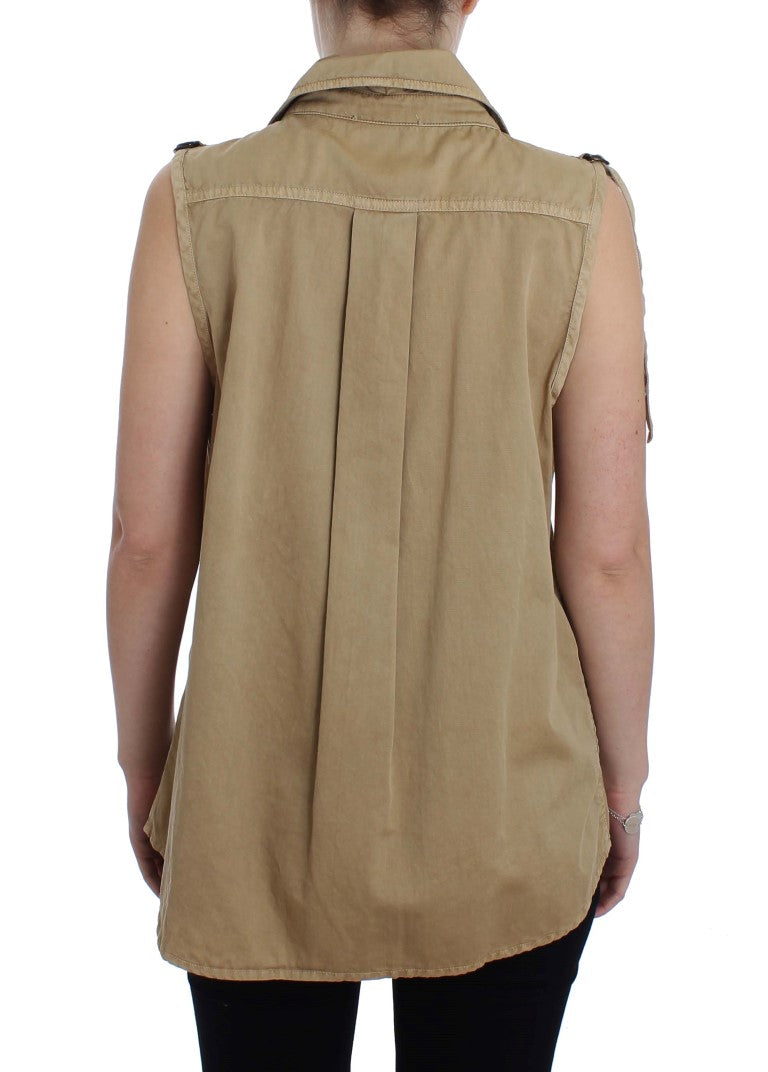 PLEIN SUD Chemise sans manches en coton beige