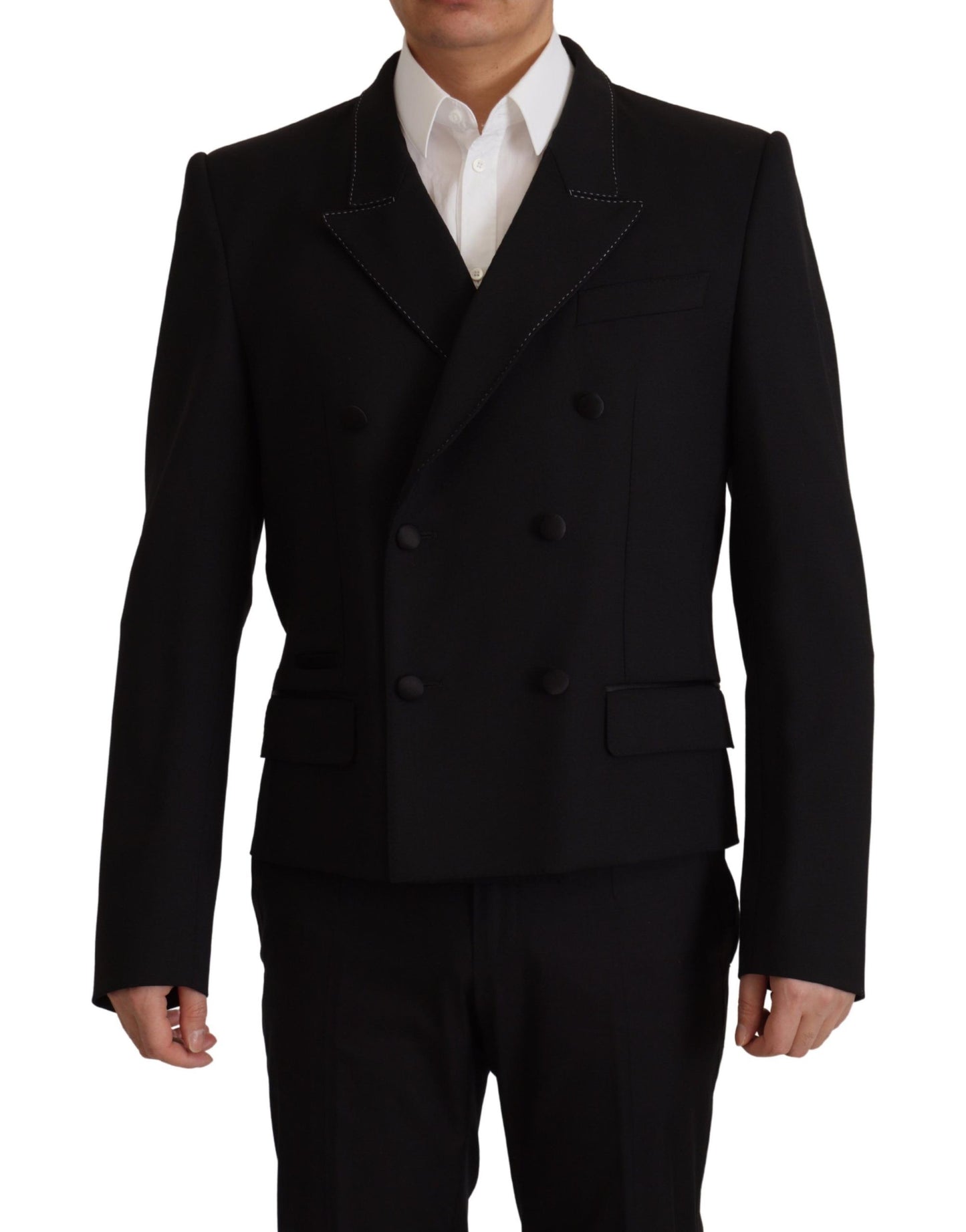 Dolce &amp; Gabbana Schwarze zweireihige Mantel-Blazer-Jacke