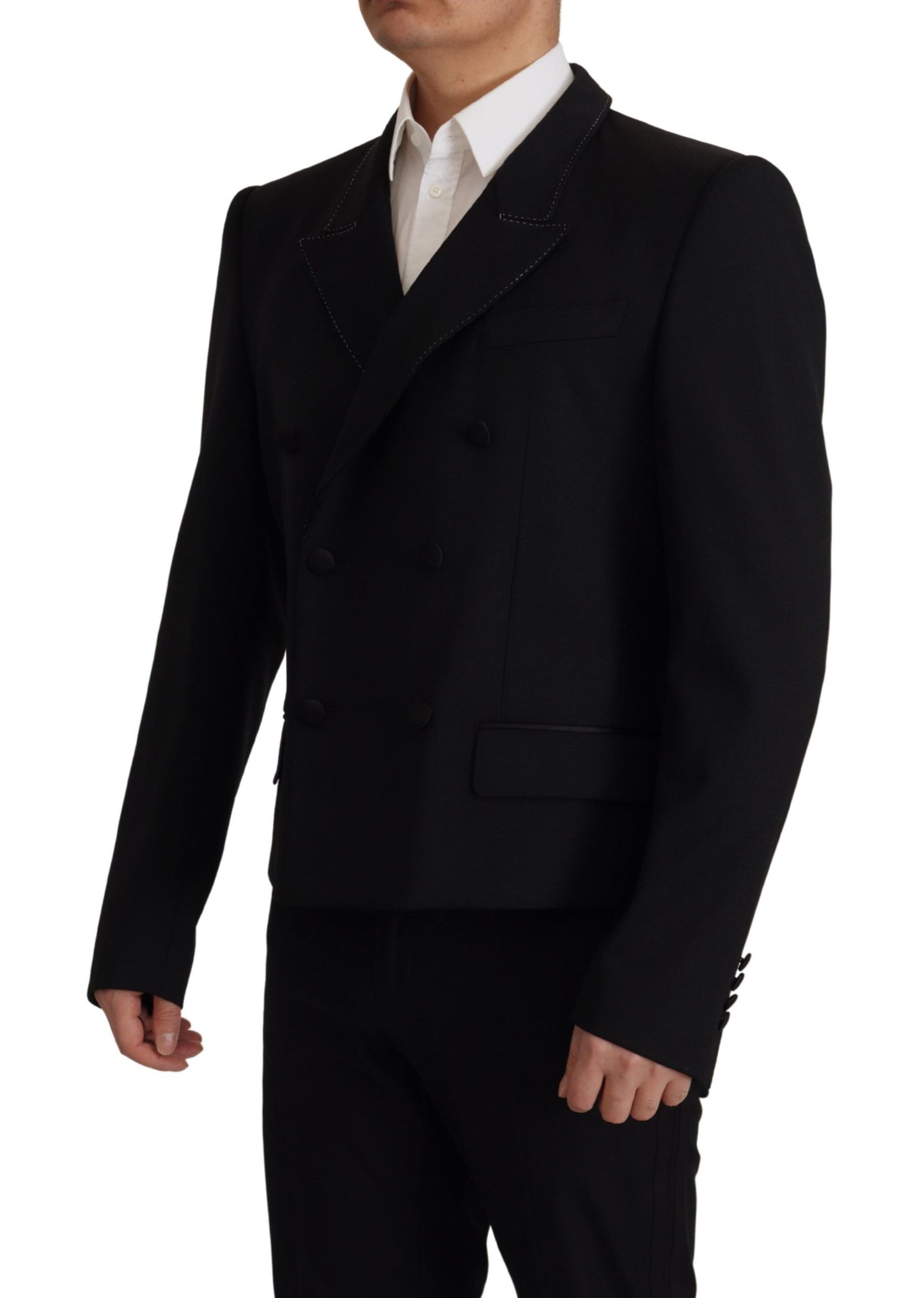 Dolce &amp; Gabbana Schwarze zweireihige Mantel-Blazer-Jacke