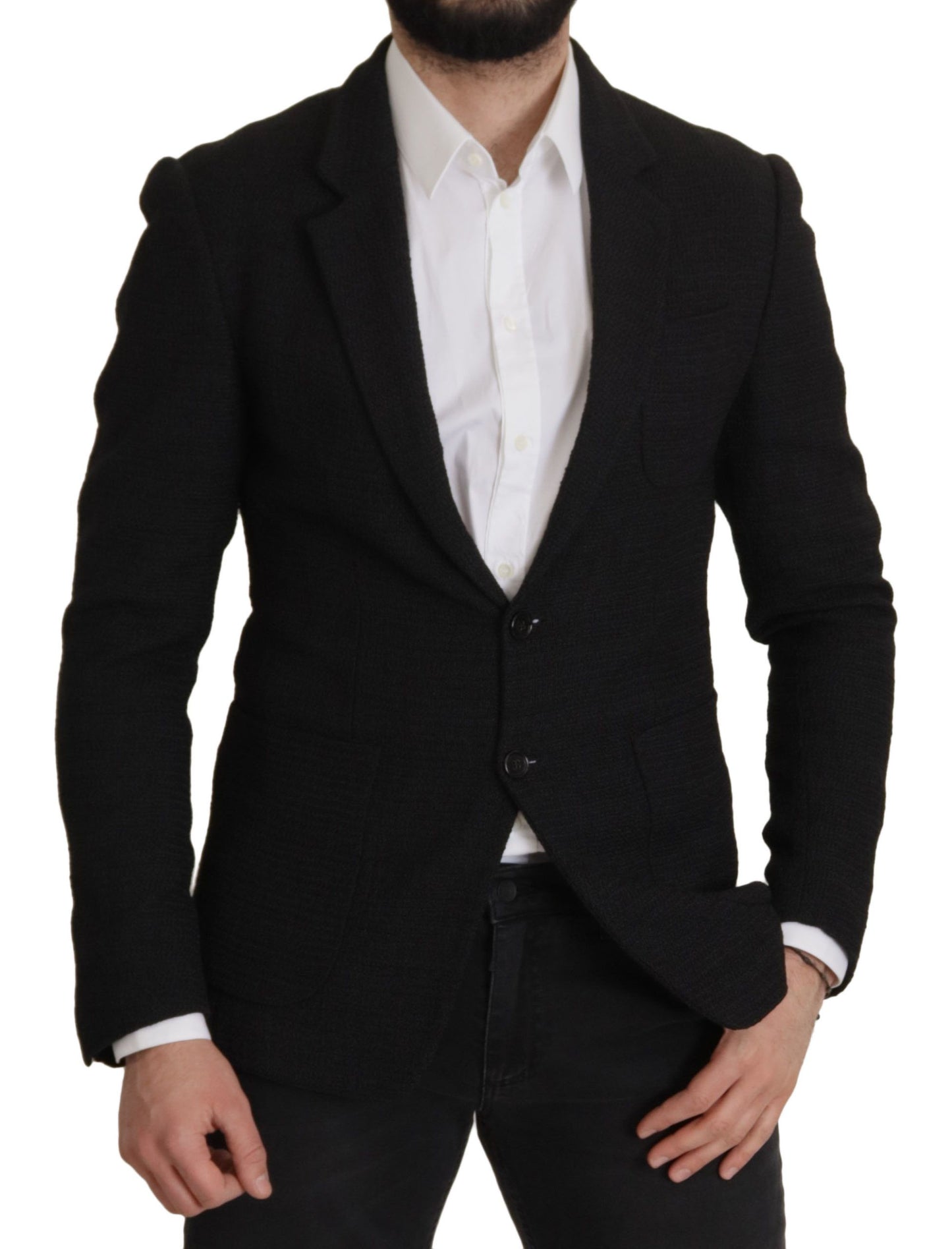 Dolce &amp; Gabbana Manteau noir à simple boutonnage pour hommes Blazer