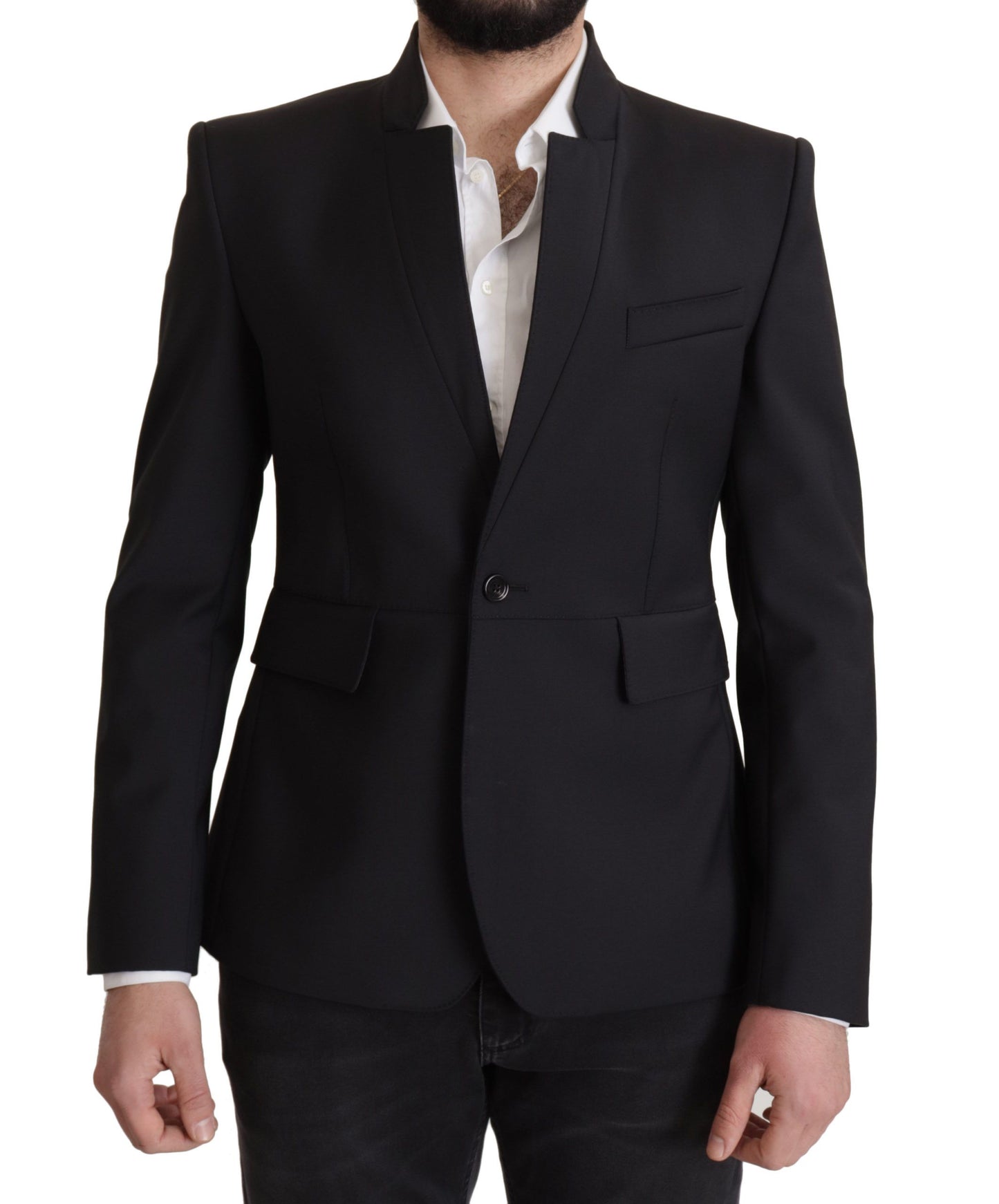 Dolce &amp; Gabbana Einreihiger Herren-Blazer aus schwarzer Wolle