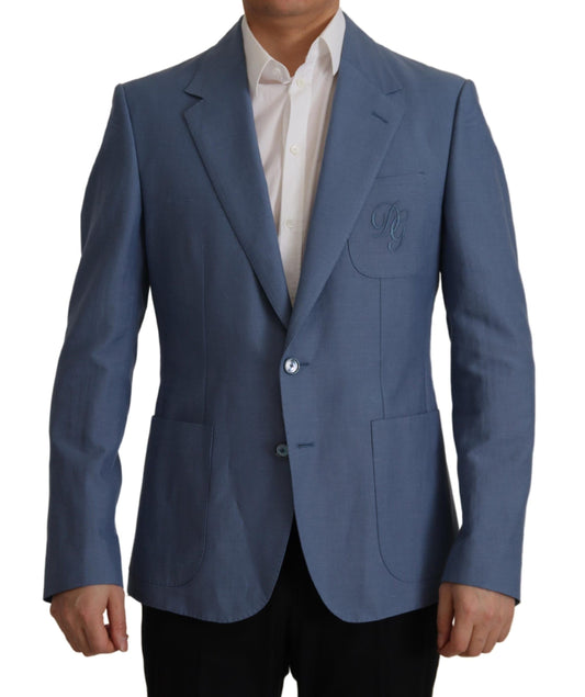 Dolce &amp; Gabbana Veste blazer bleue à simple boutonnage avec logo