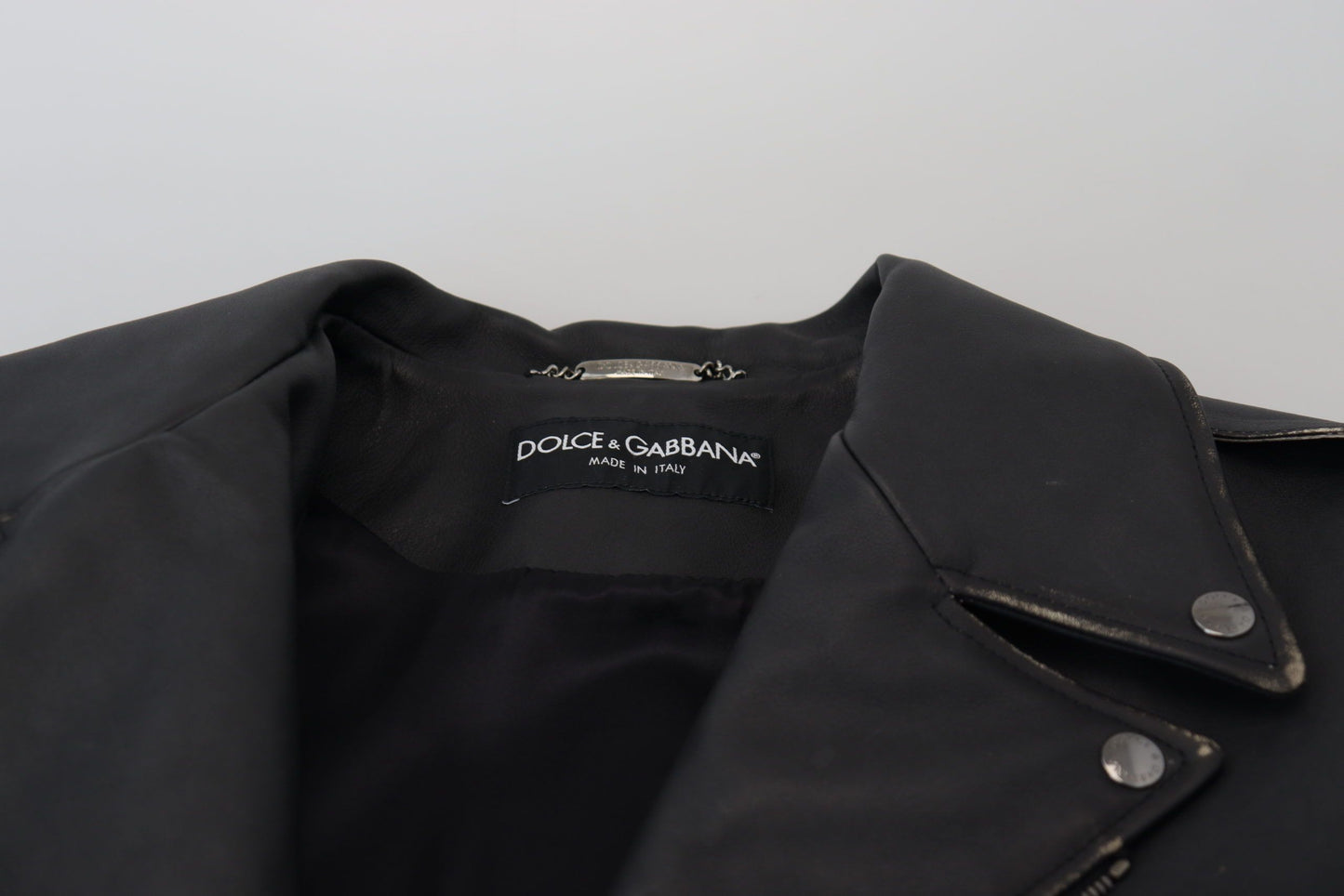 Dolce &amp; Gabbana Veste de motard en cuir noir avec fermeture éclair