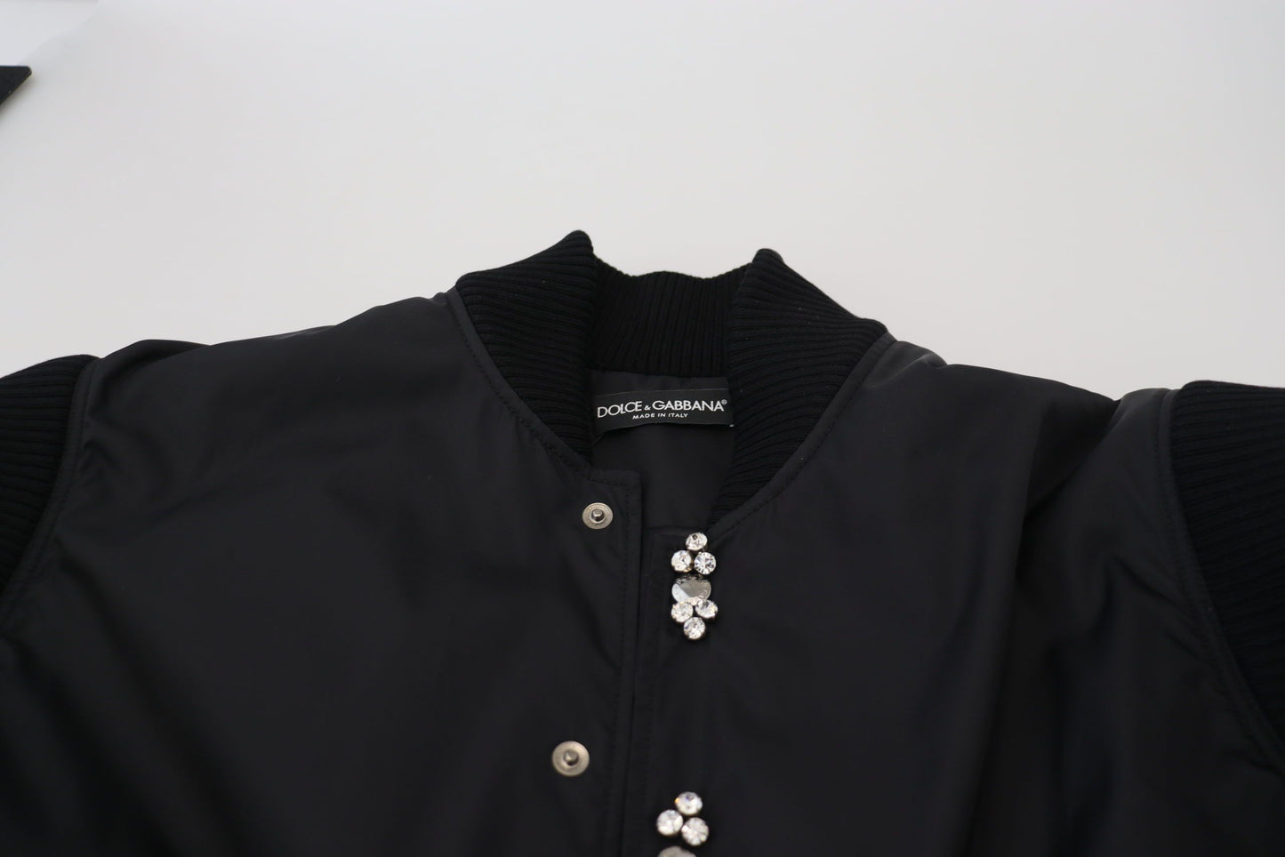 Dolce &amp; Gabbana Veste à boutons en nylon noir avec cristaux