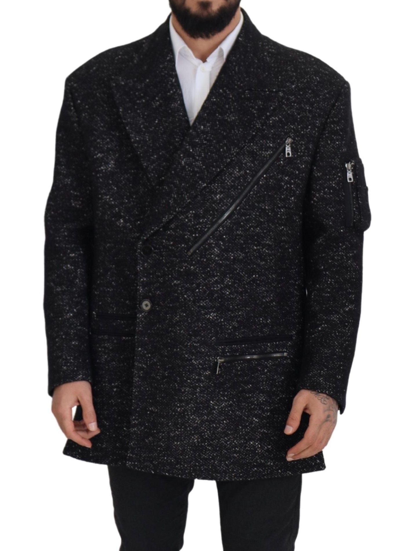 Dolce &amp; Gabbana Manteau croisé en laine noire Veste homme