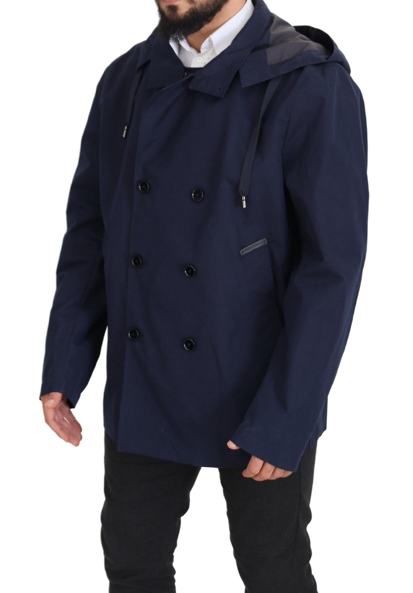 Dolce &amp; Gabbana Veste manteau croisée à capuche bleue