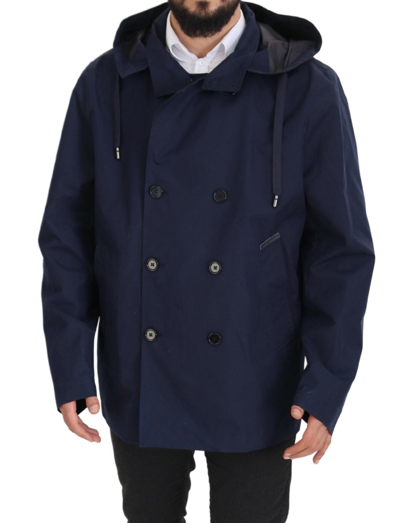 Dolce &amp; Gabbana Veste manteau croisée à capuche bleue