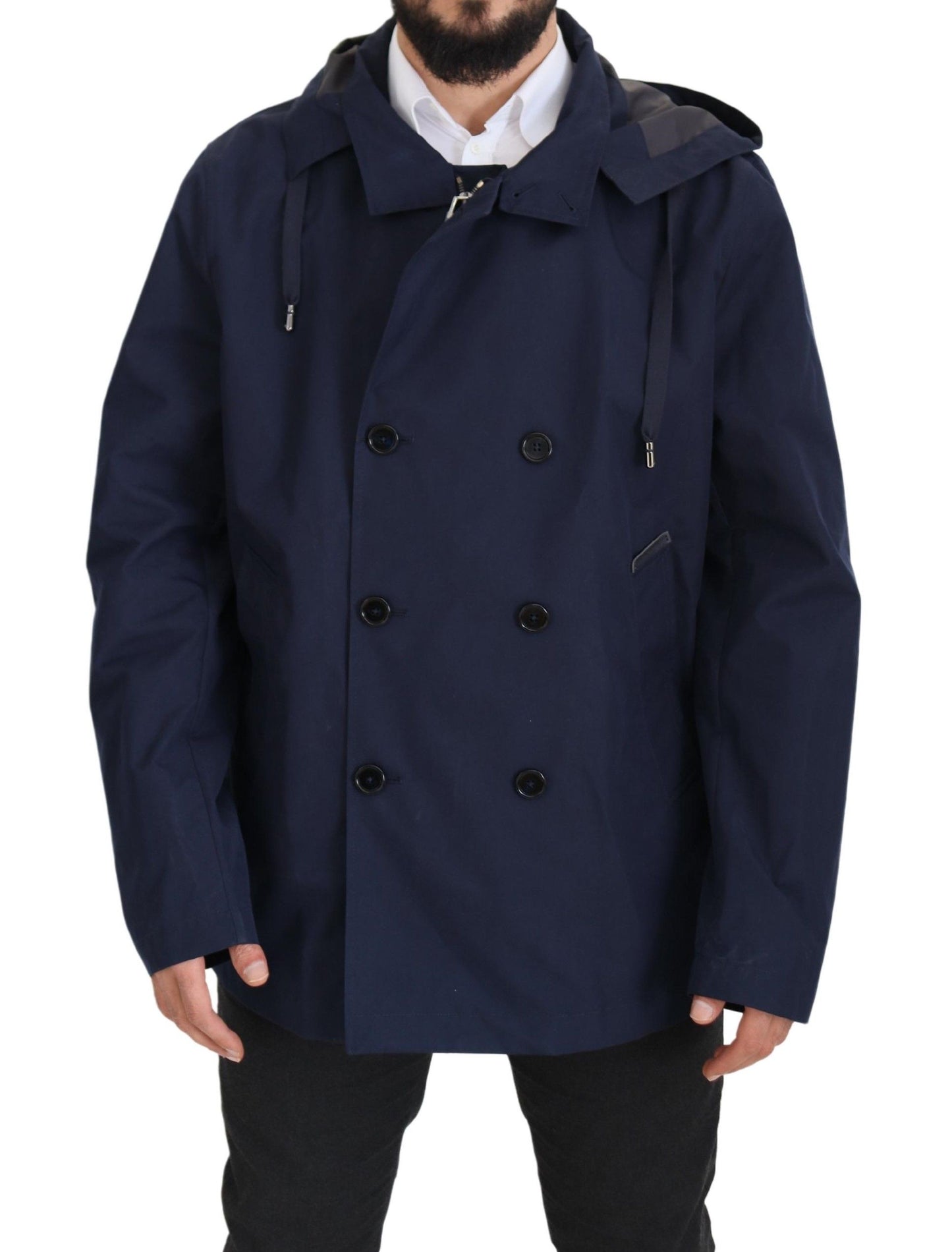 Dolce &amp; Gabbana Veste manteau croisée à capuche bleue