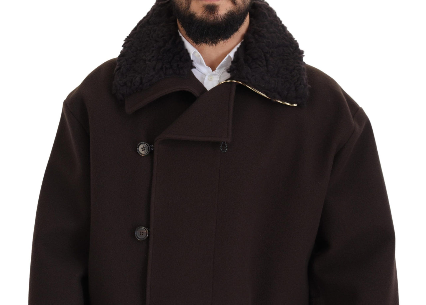 Dolce &amp; Gabbana Braune zweireihige Shearling-Manteljacke