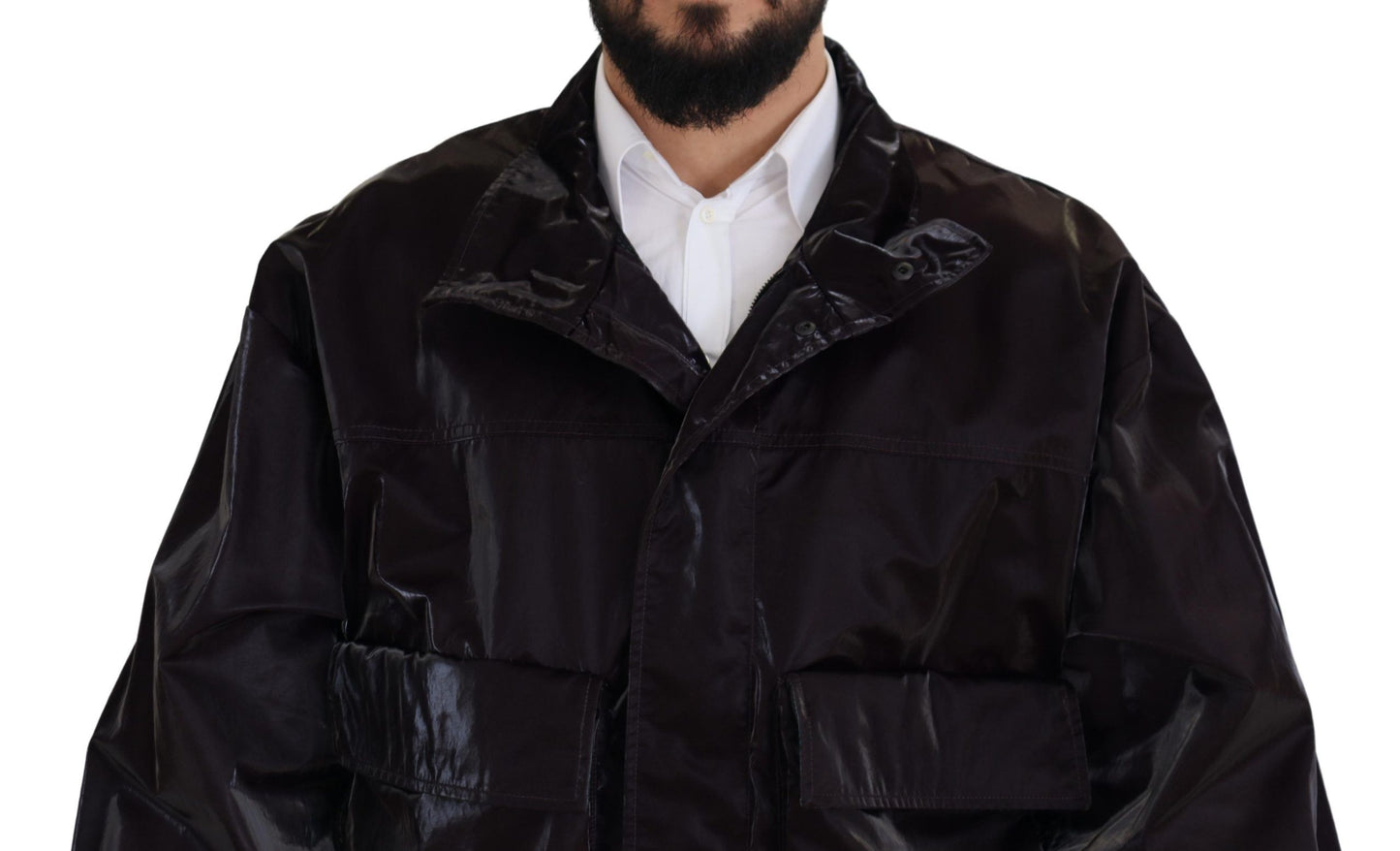 Dolce &amp; Gabbana Veste manteau à col en nylon bordeaux pour hommes