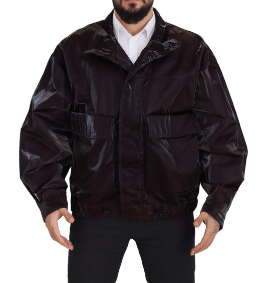 Dolce &amp; Gabbana Veste manteau à col en nylon bordeaux pour hommes