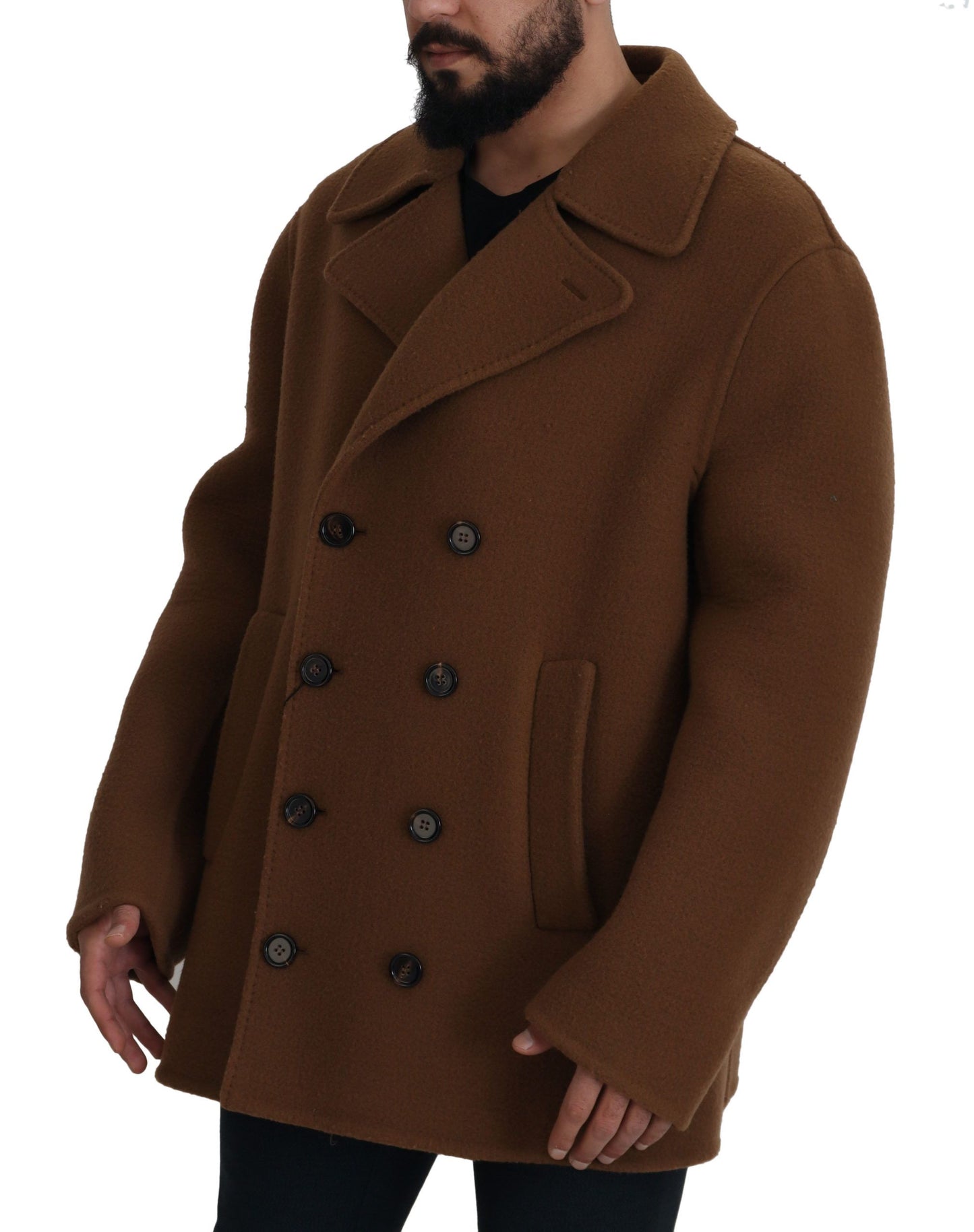 Dolce &amp; Gabbana Veste manteau à double boutonnage en nylon marron