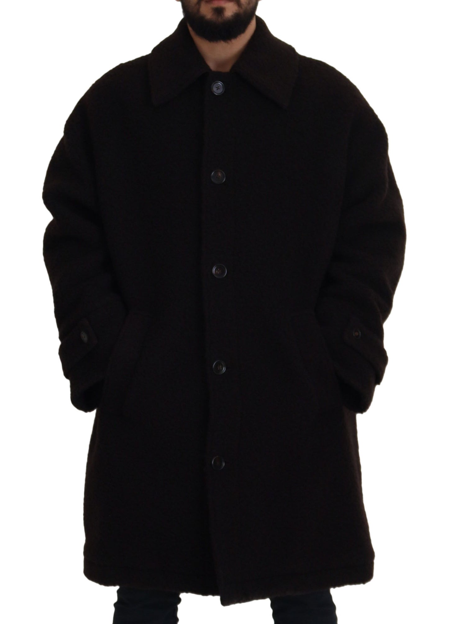 Dolce &amp; Gabbana Veste trench-coat boutonnée en alpaga noir