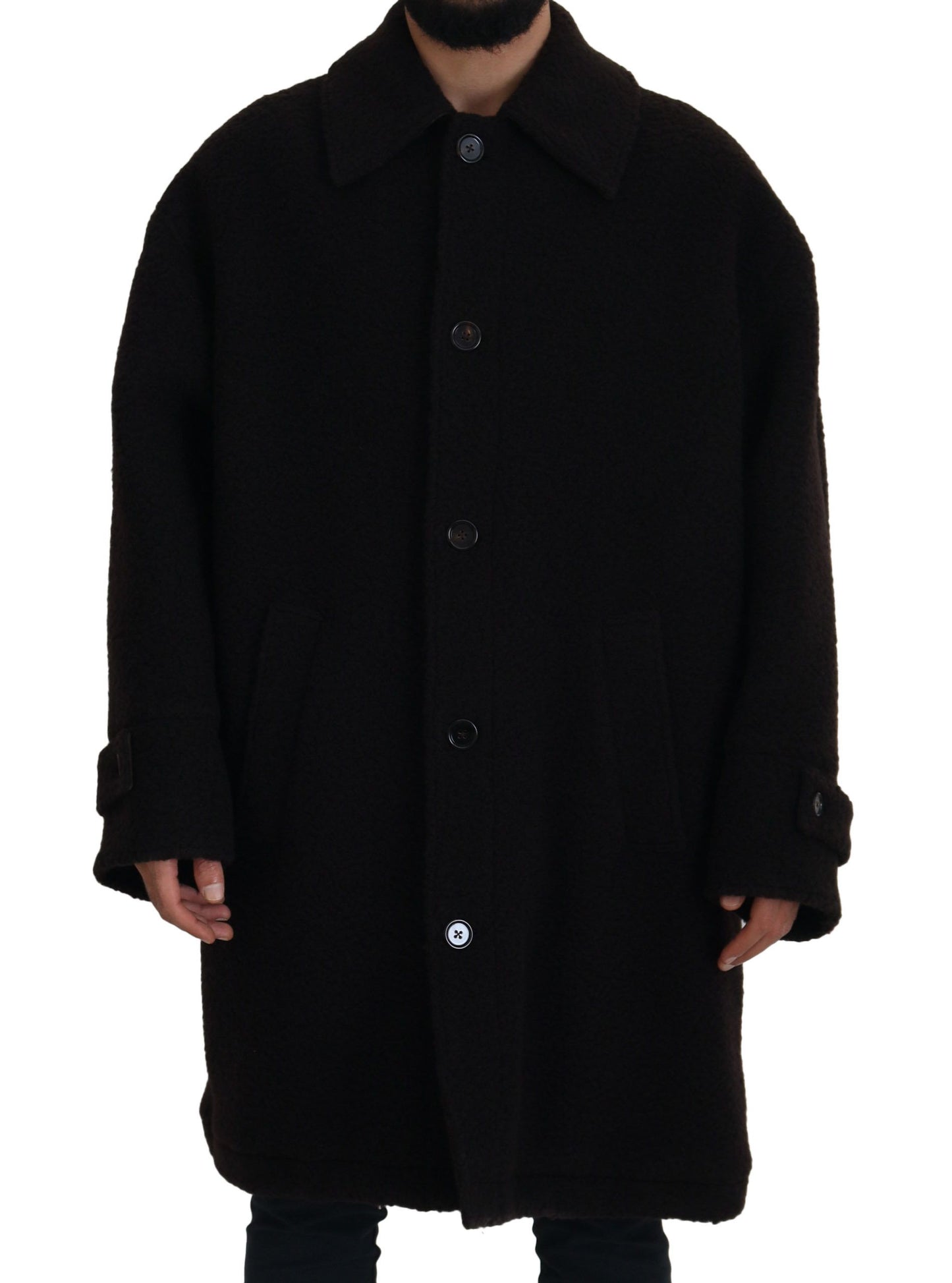 Dolce &amp; Gabbana Veste trench-coat boutonnée en alpaga noir