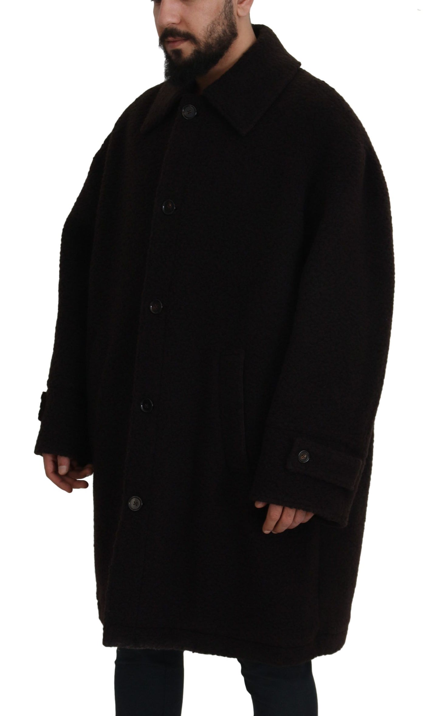 Dolce &amp; Gabbana Schwarze Alpaka-Trenchcoat-Jacke mit Knopfleiste