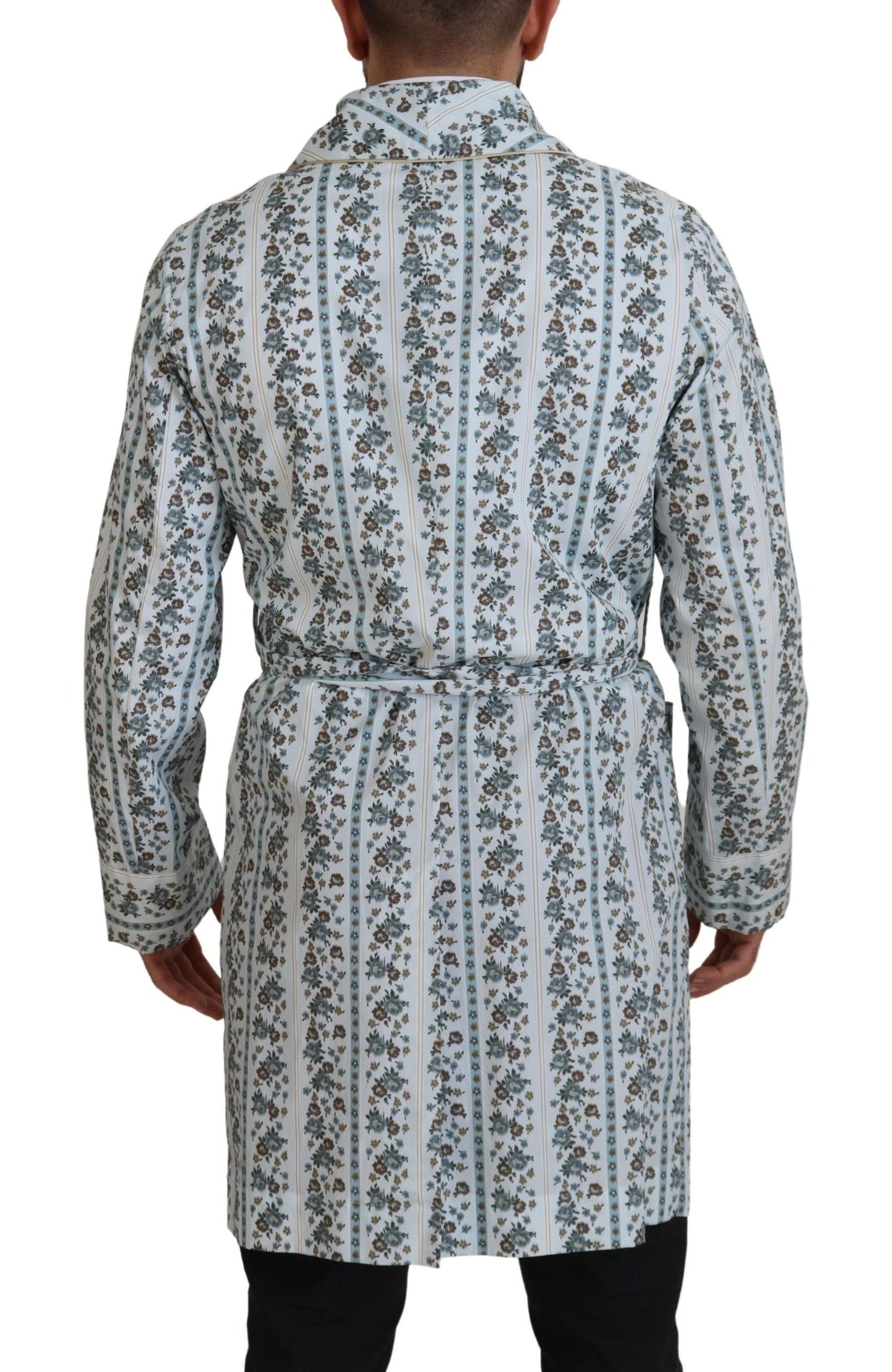 Dolce &amp; Gabbana Blaue Robe-Manteljacke aus Baumwolle mit Blumenmuster