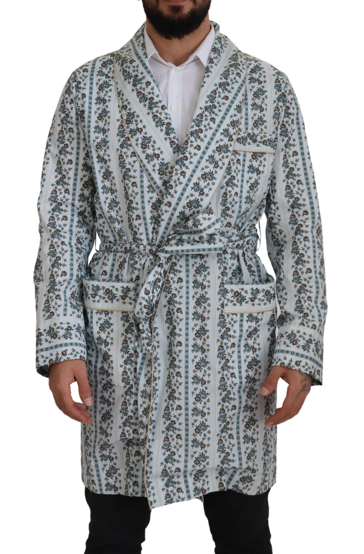 Dolce &amp; Gabbana Blaue Robe-Manteljacke aus Baumwolle mit Blumenmuster