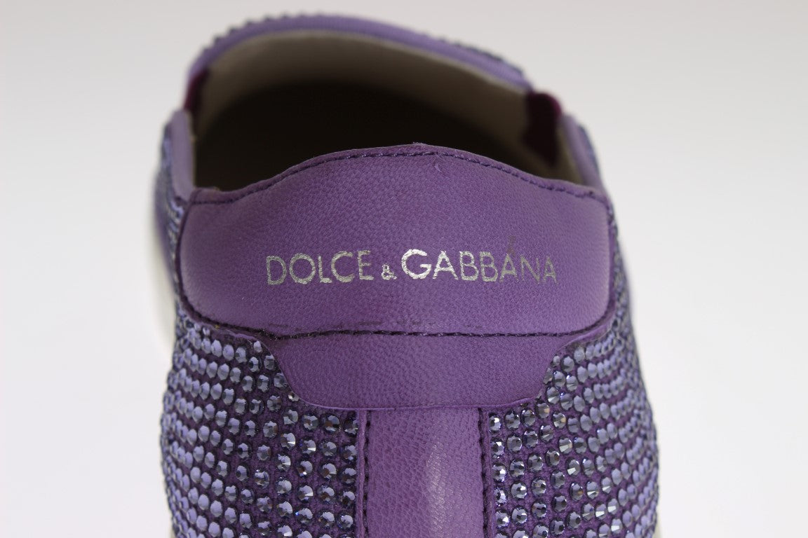 Dolce &amp; Gabbana Baskets à logo en toile violette avec strass