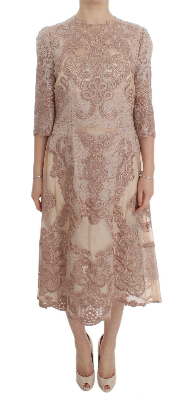 Dolce & Gabbana Elegant Pink Lace Embroidered Shift Dress