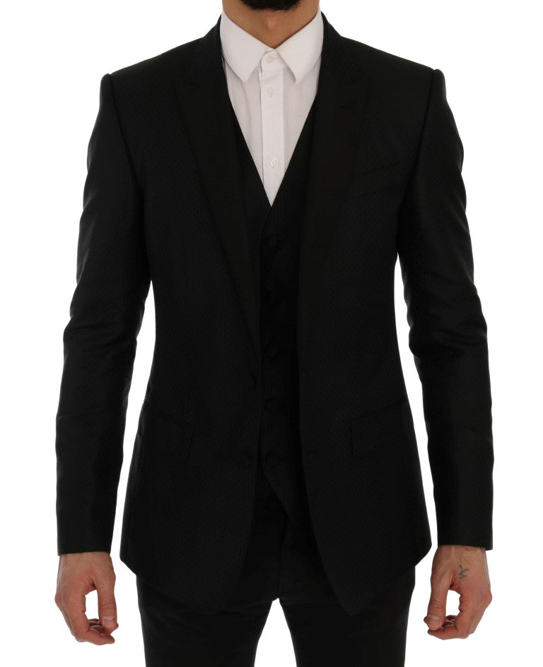 Dolce & Gabbana Elegant Black and Blue Silk Blend Blazer Set