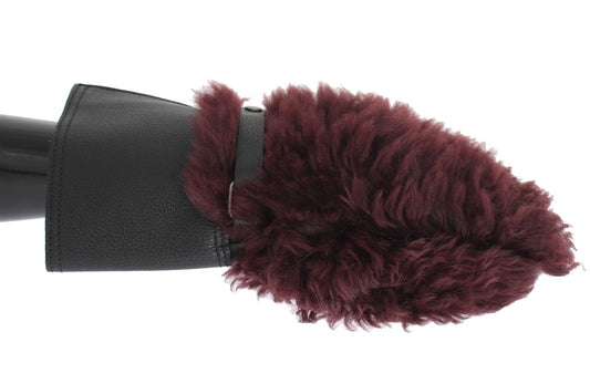 Dolce &amp; Gabbana Gants en peau de mouton bordeaux en cuir noir