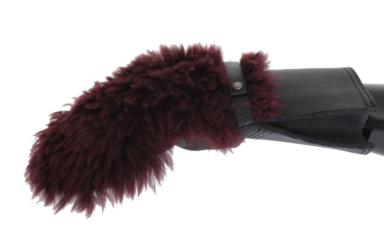 Dolce &amp; Gabbana Gants en peau de mouton bordeaux en cuir noir