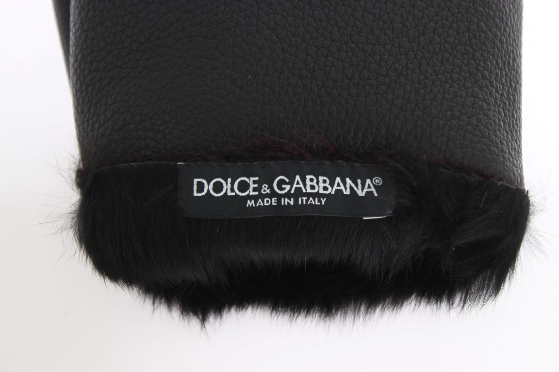 Dolce &amp; Gabbana Gants en peau de mouton bordeaux en cuir noir