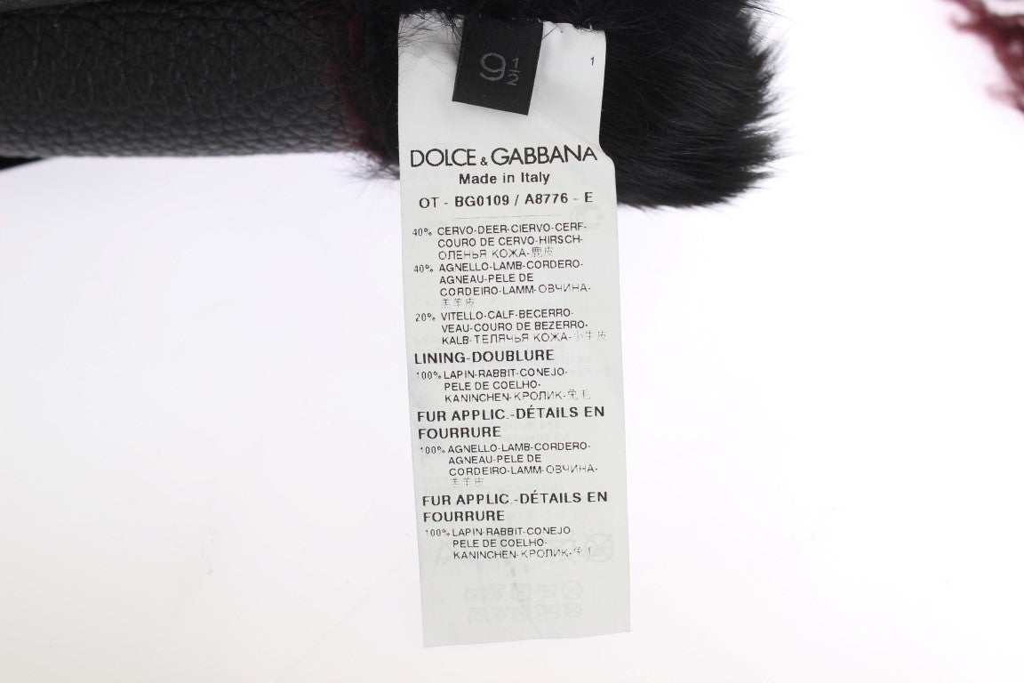 Dolce &amp; Gabbana Gants en peau de mouton bordeaux en cuir noir