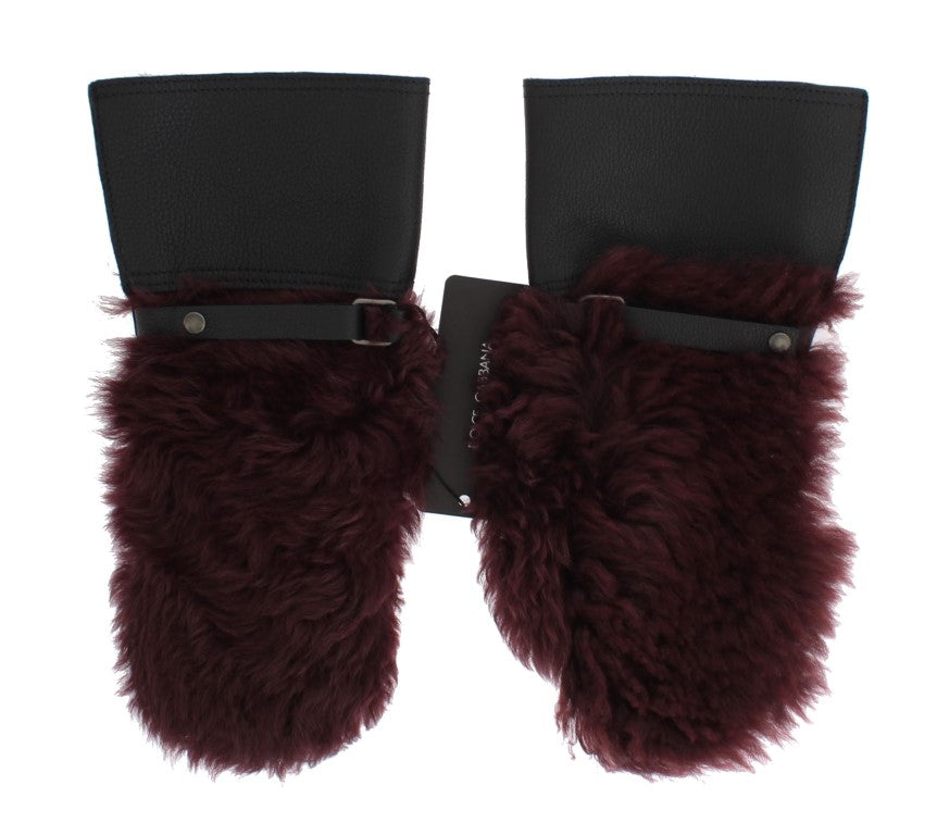 Dolce &amp; Gabbana Gants en peau de mouton bordeaux en cuir noir