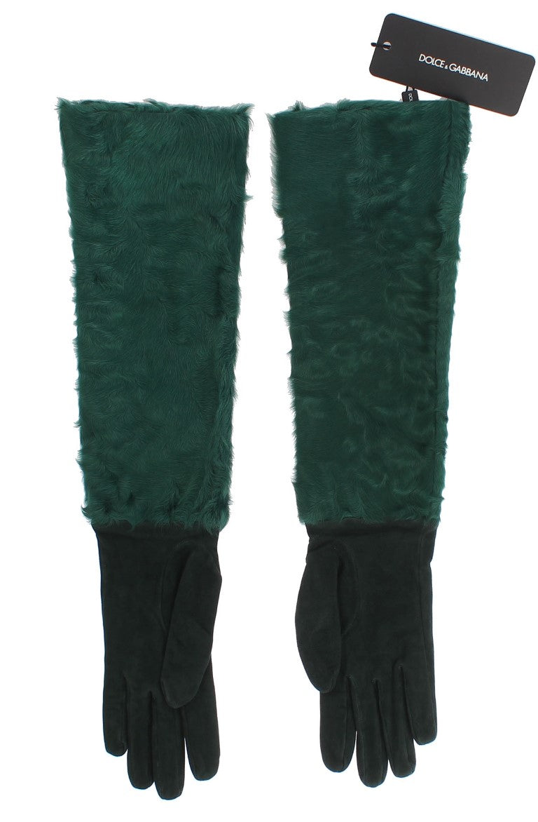 Dolce &amp; Gabbana Gants de coude en fourrure Xiangao en cuir vert