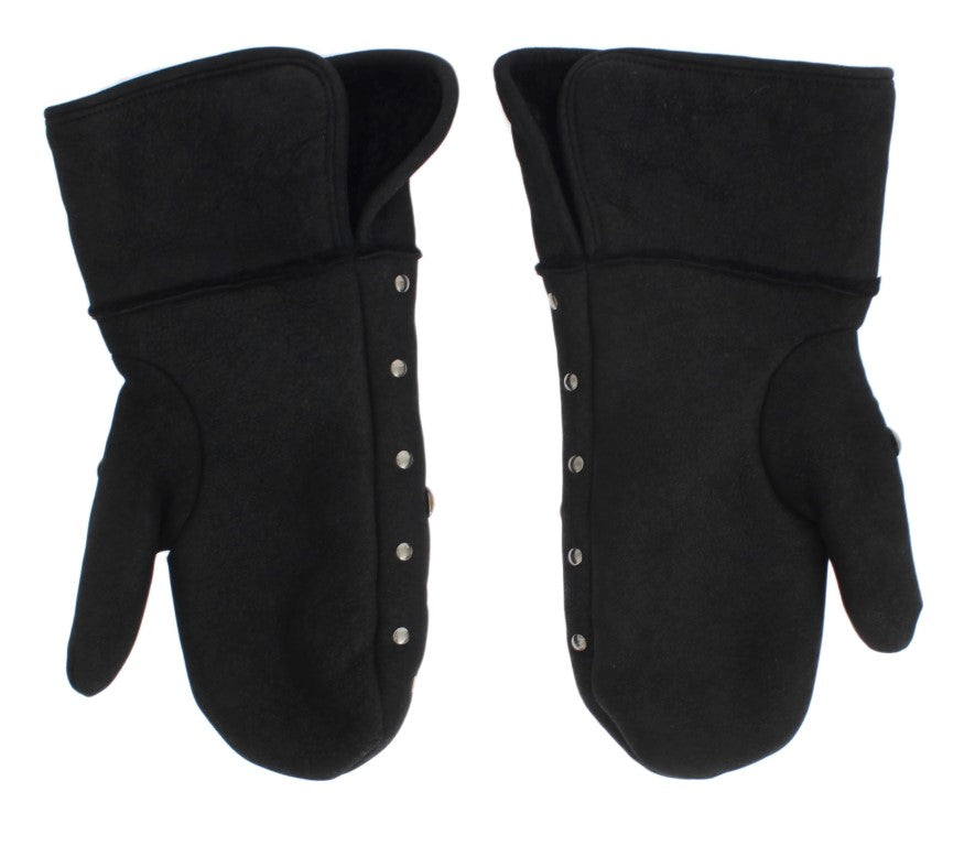 Dolce &amp; Gabbana Handschuhe aus grauem Woll-Shearling mit Nieten