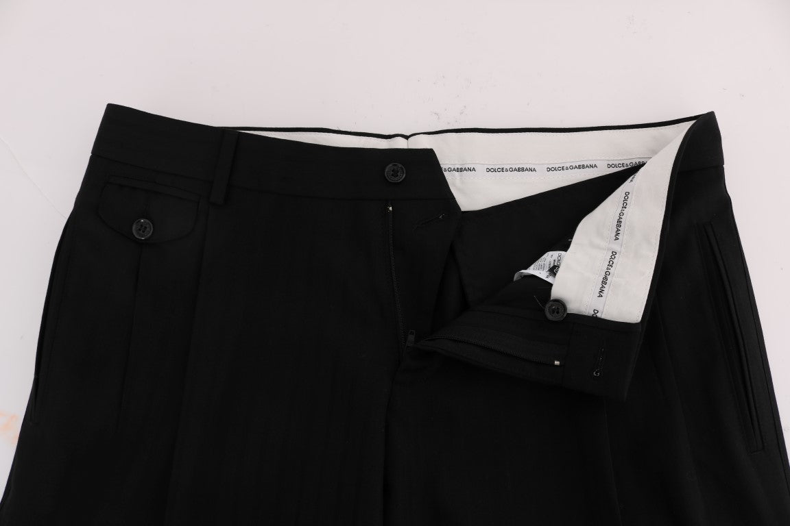 Dolce &amp; Gabbana Pantalon stretch en laine rayé noir