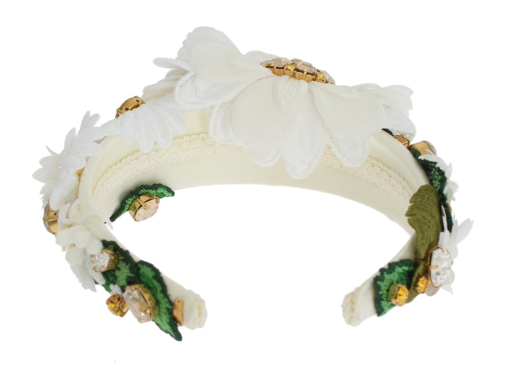 Dolce &amp; Gabbana Gelb-weißes Sonnenblumen-Kristall-Blumenstirnband