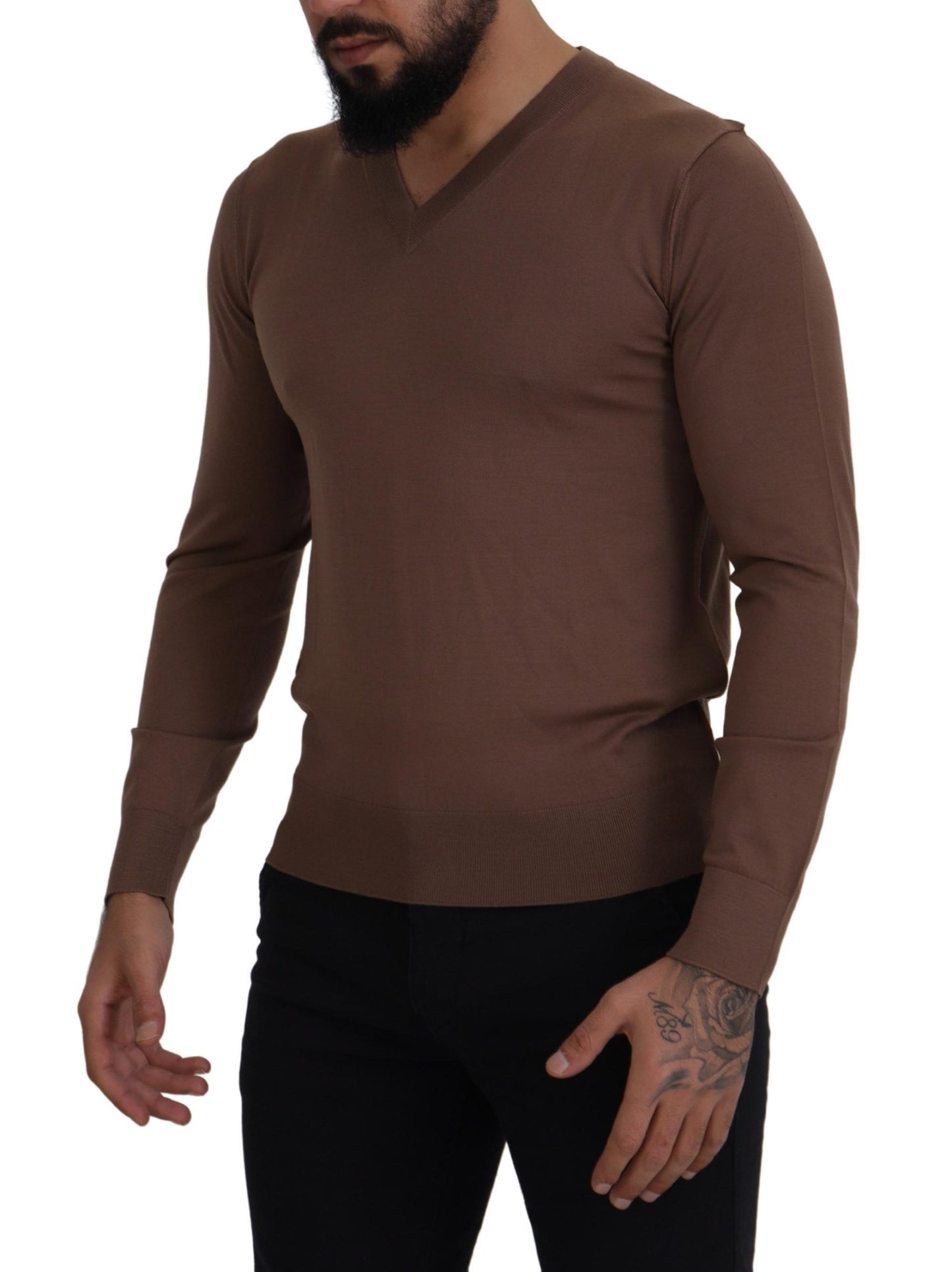 Dolce &amp; Gabbana Pull à col en V en laine marron pour hommes