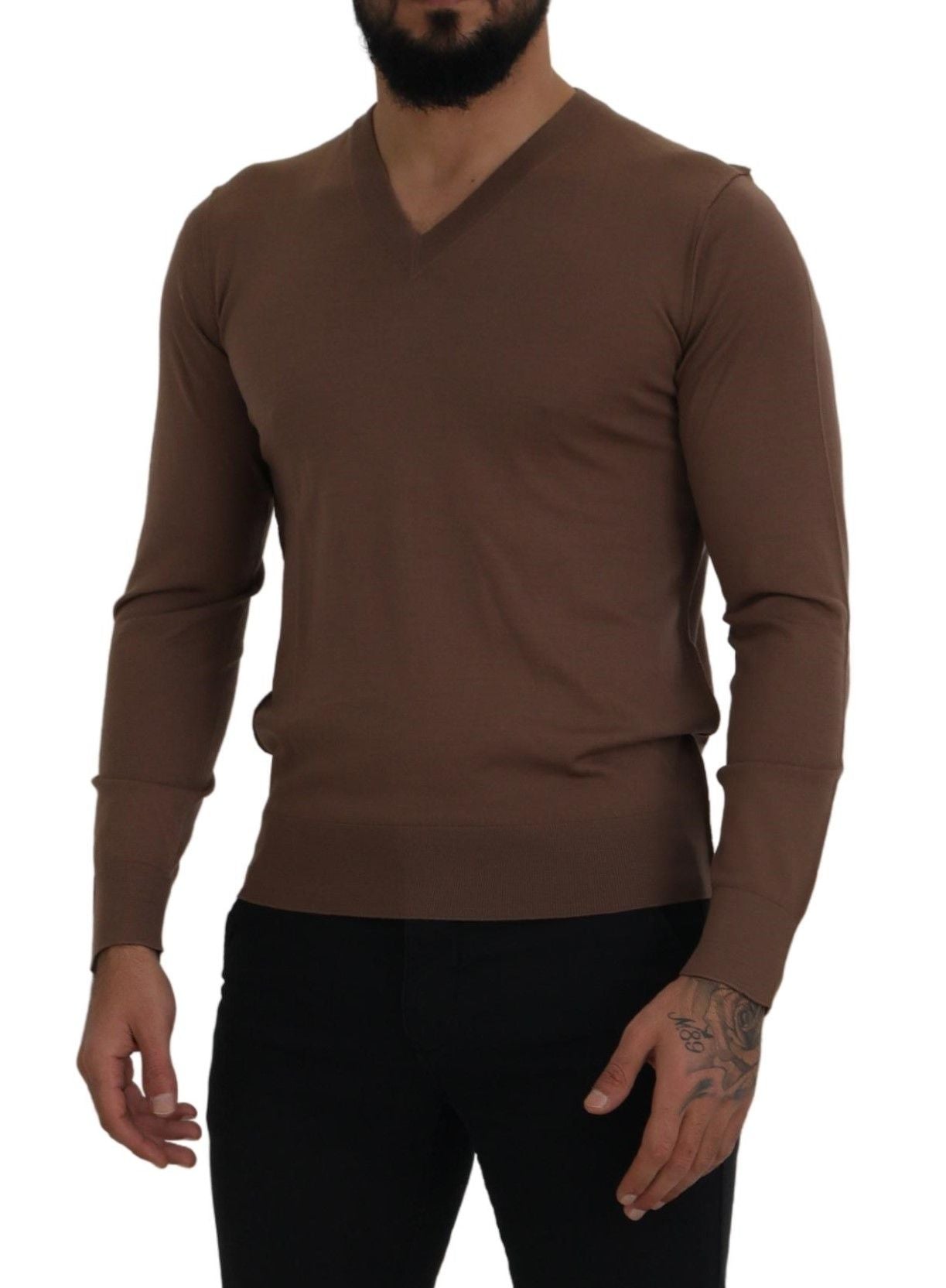 Dolce &amp; Gabbana Pull à col en V en laine marron pour hommes