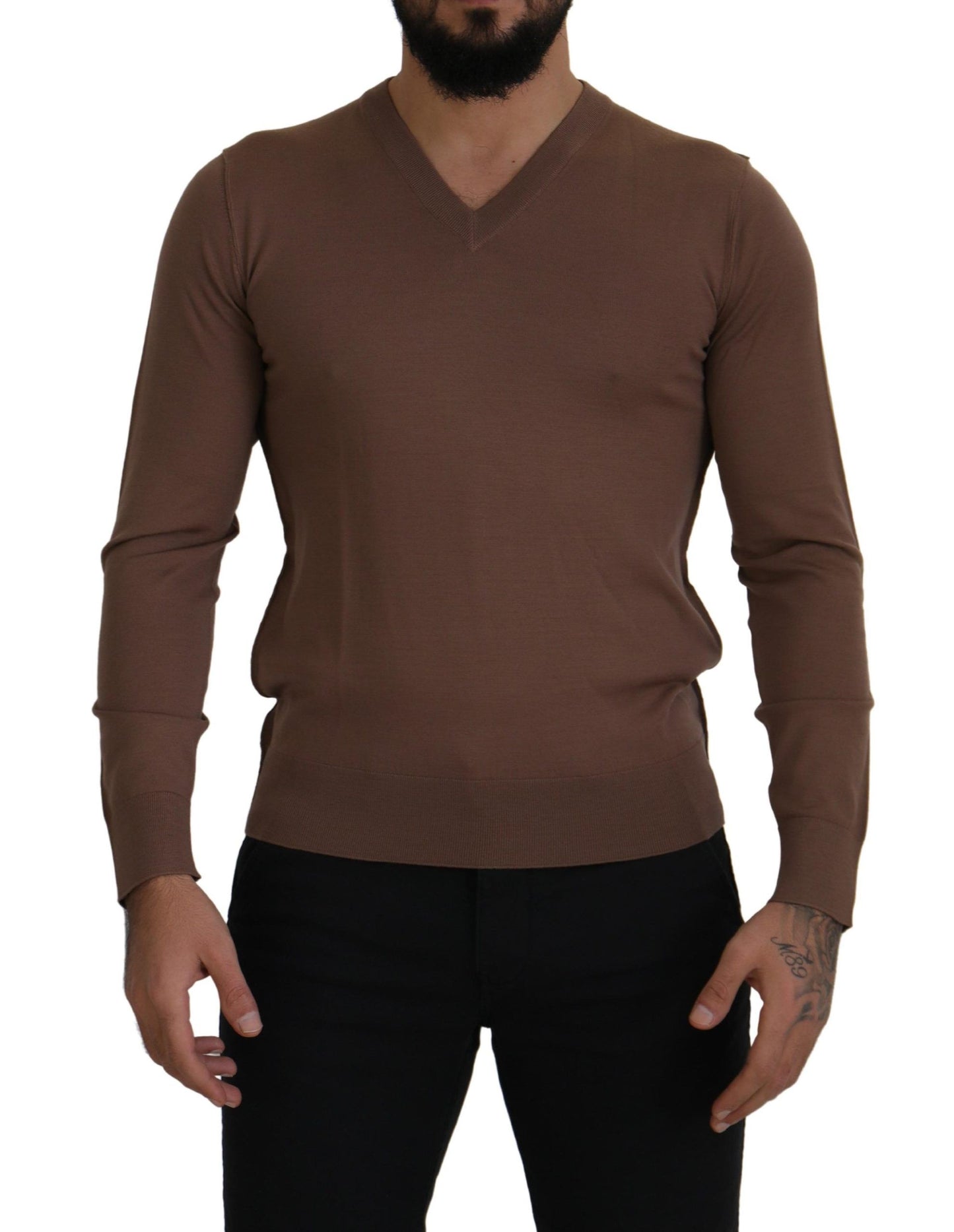 Dolce &amp; Gabbana Brauner Herren-Pullover aus Wolle mit V-Ausschnitt