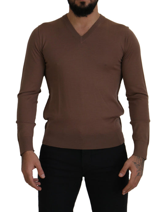 Dolce &amp; Gabbana Pull à col en V en laine marron pour hommes