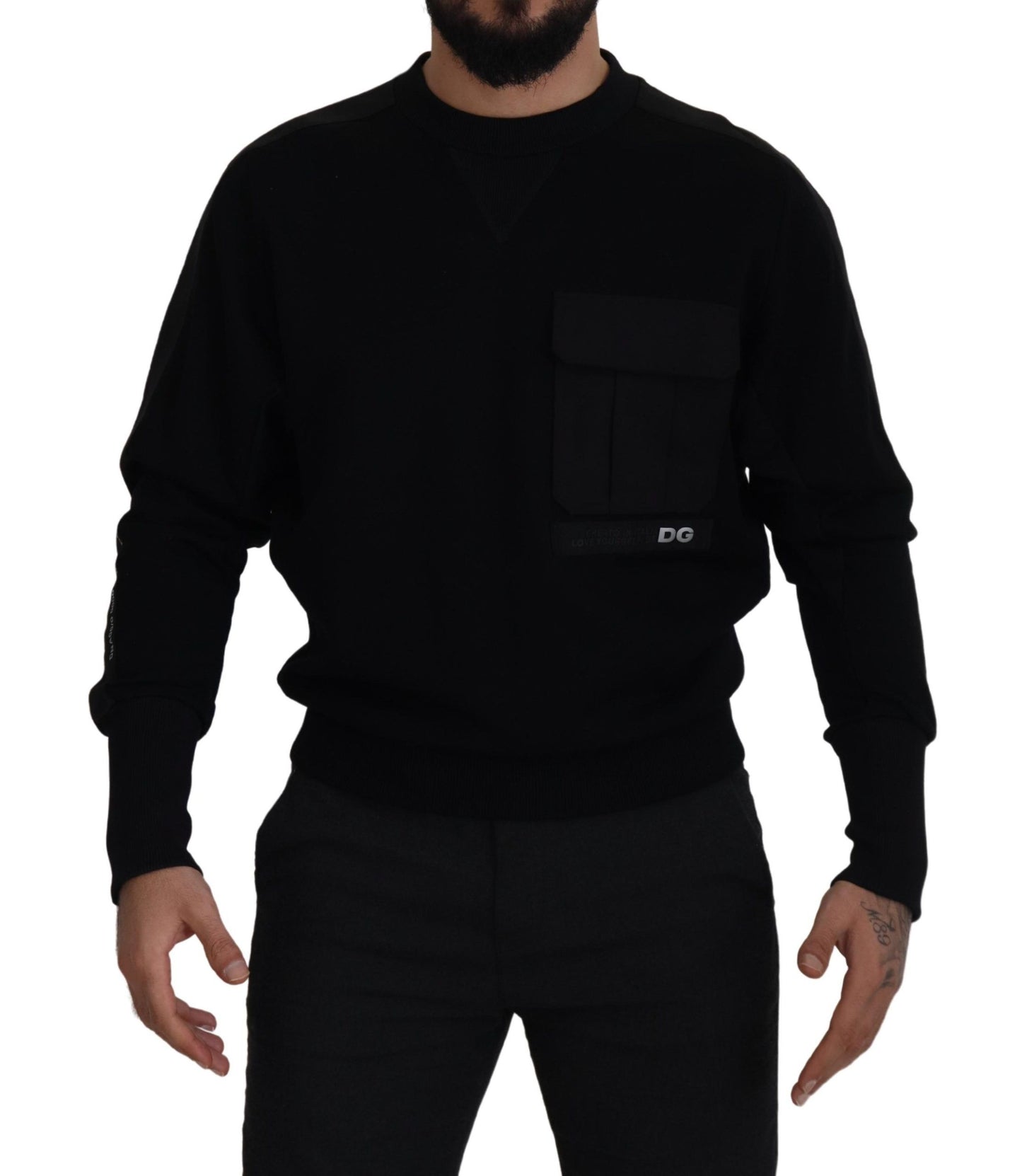 Dolce &amp; Gabbana Pull sweat-shirt à col rond en coton noir